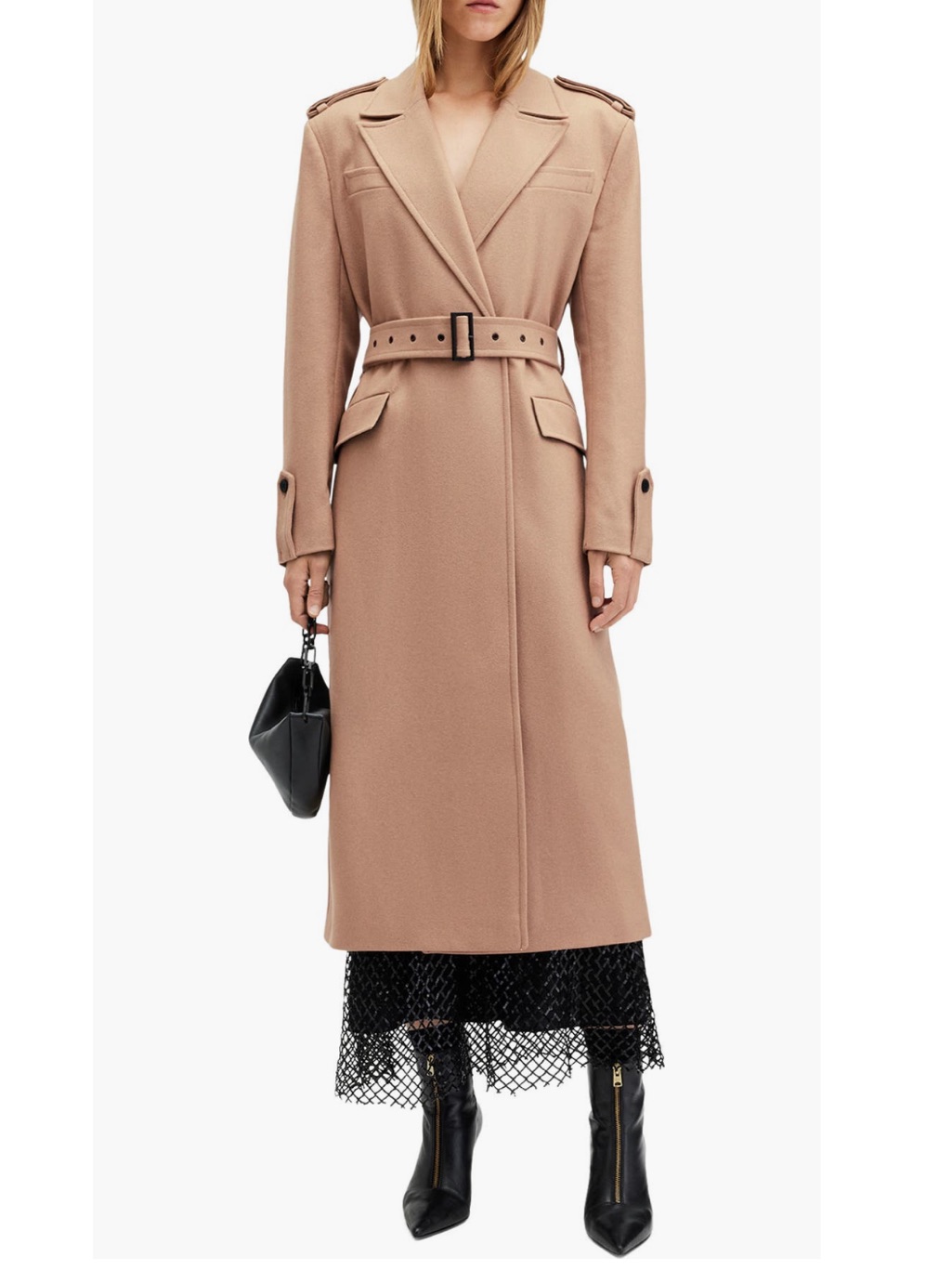 Allsaints Augusta Wool Blend Trench Coat In Camel Brown Color Size 10 - Reemoly